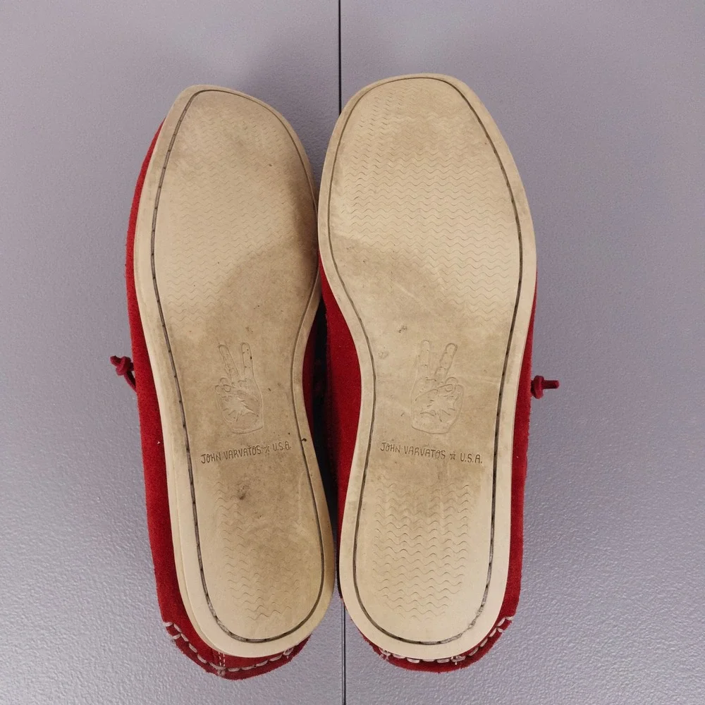 John Varvatos USA Schooner Boat Shoes Mens 9 Red Suede Moc Toe Slip On Preppy